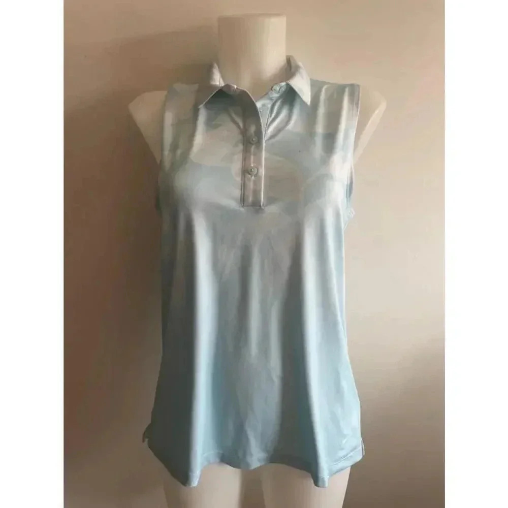 Women's‎ Nike Dri-Fit Standard Fit Sleeveless Polo Shirt - Light Blue - M